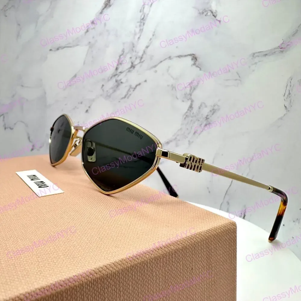 New  MIU MIU Runway Hexagon Geometric Gold Metal Sunglasses Authentic Gray Lens